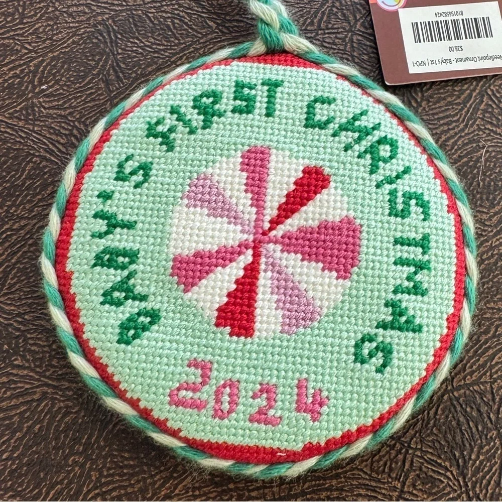 Needlepoint Christmas Ornament baby’s 1st first 2024 Furbish Studio velvet